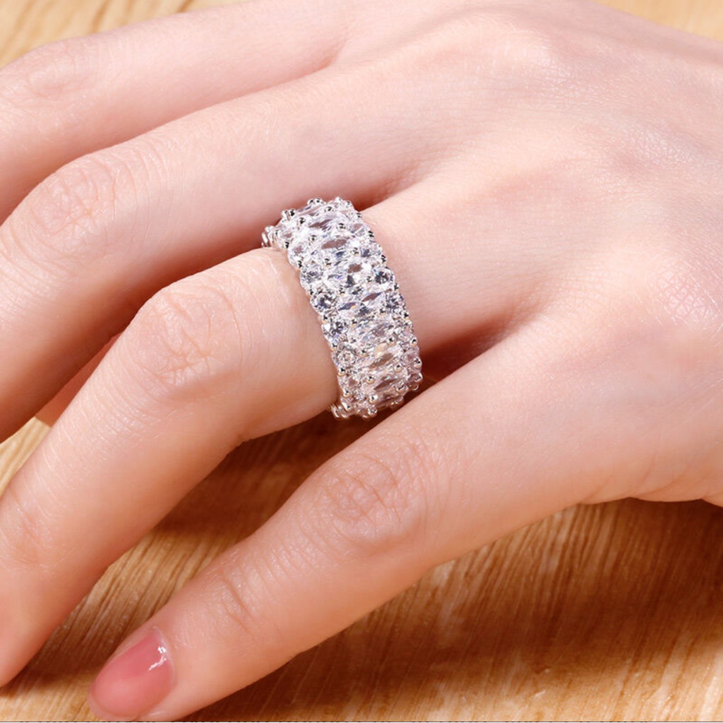 Jeulia Classic Oval And Round Cut Sterling Silver Eternity Ring Sz 9 35$